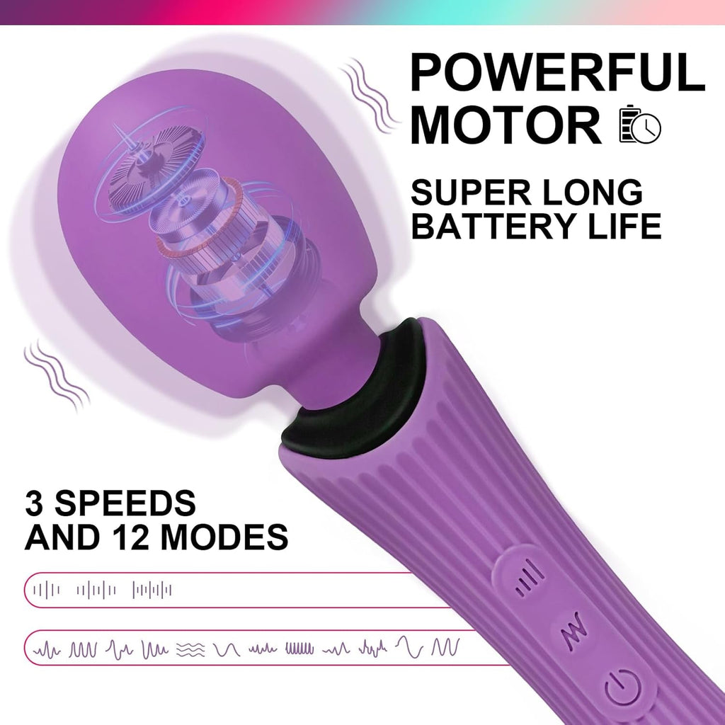 VeloraPulse Rechargeable Wand Vibrator 12 Modes Waterproof