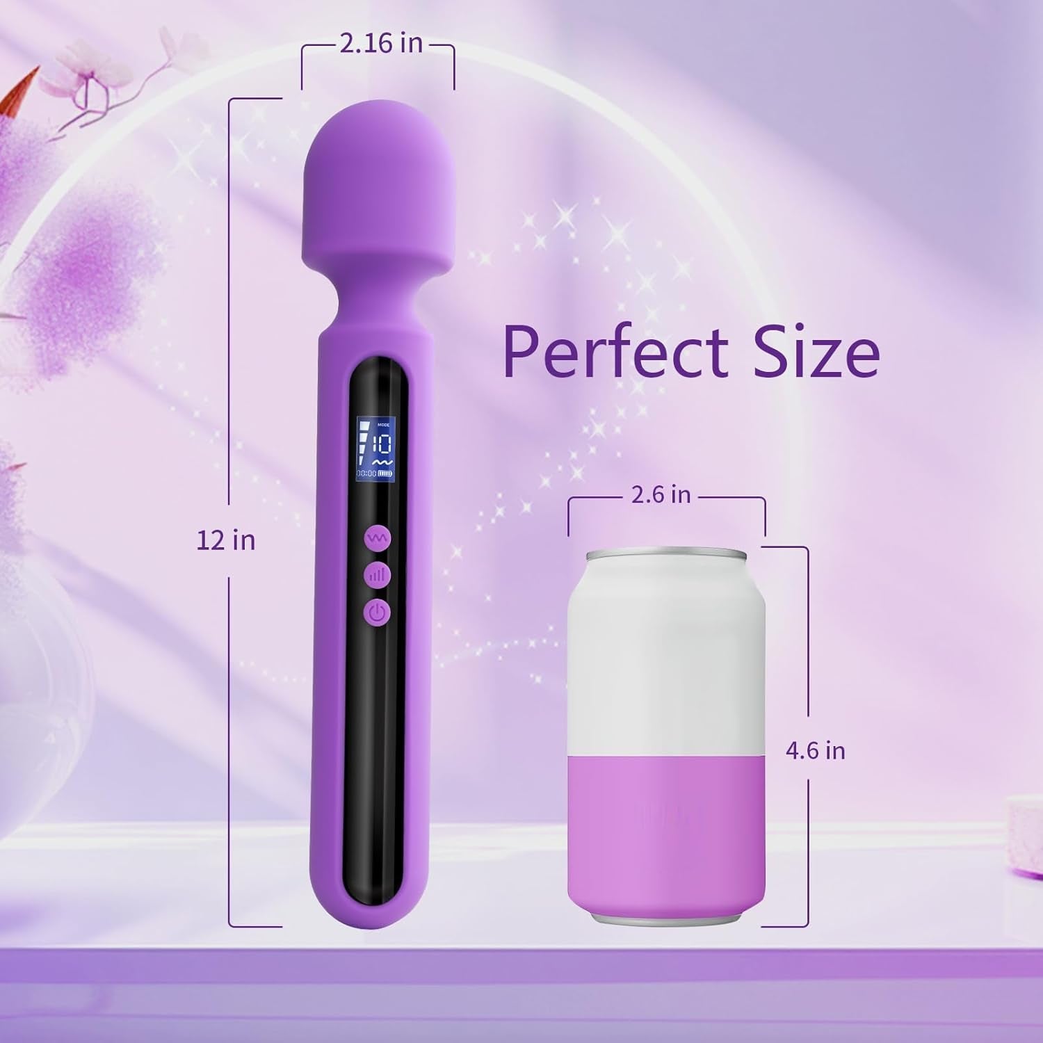 VoltAura 12" Wand Vibrator LCD Display 10 Modes Rechargeable