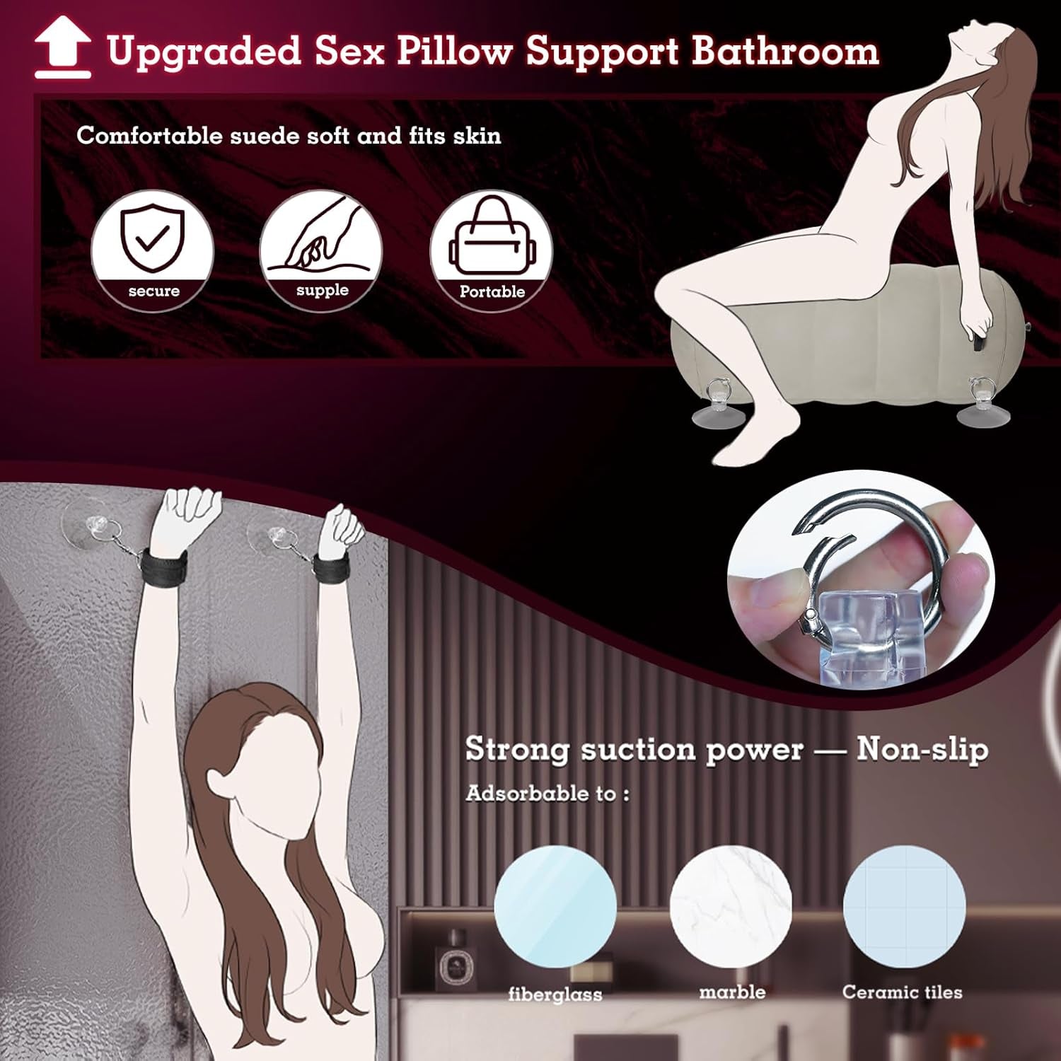AirBond Inflatable BDSM Pillow with Restraints & Toy Mount