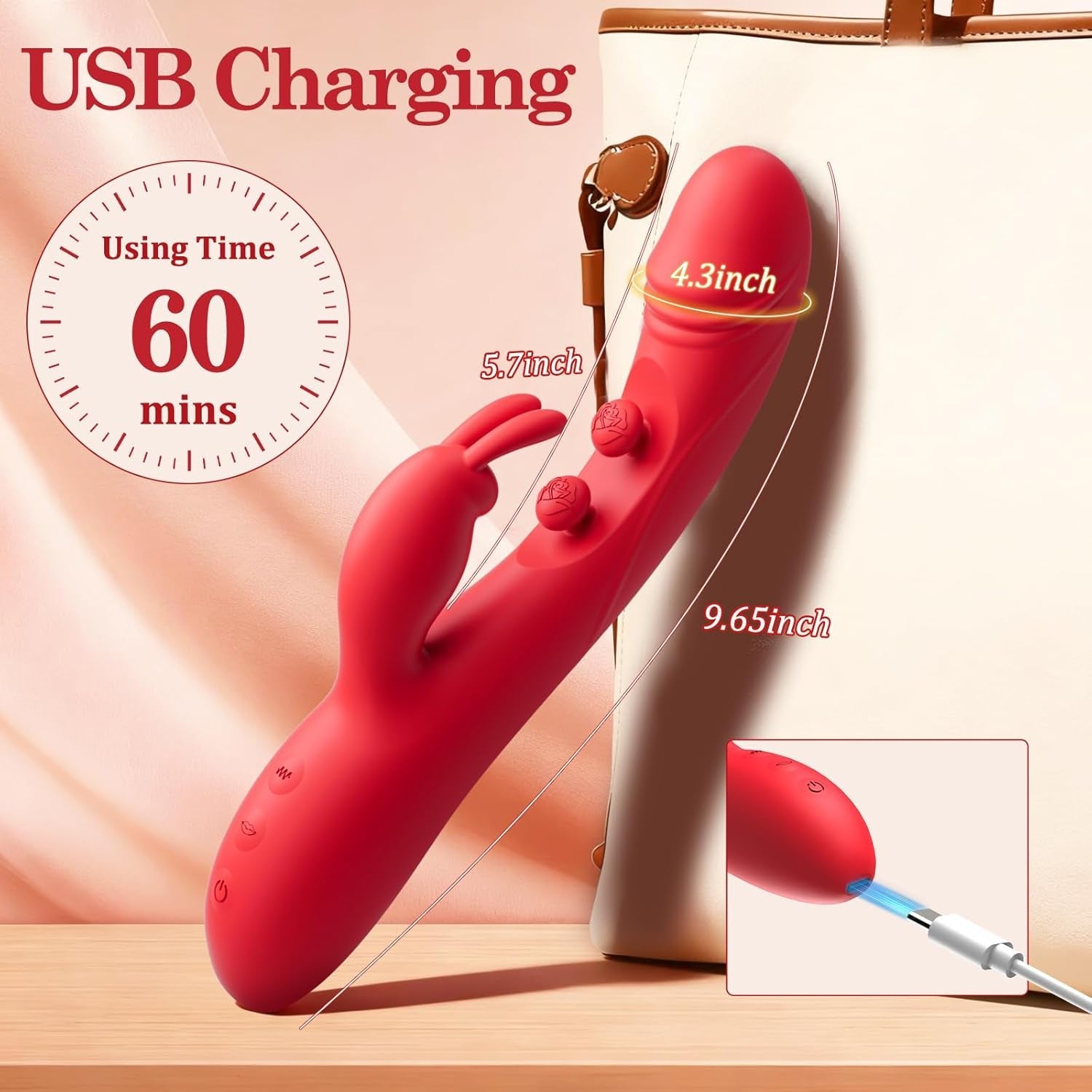 DualRose Rabbit Vibrator 16 Modes Flapping G-Spot Clit Toy
