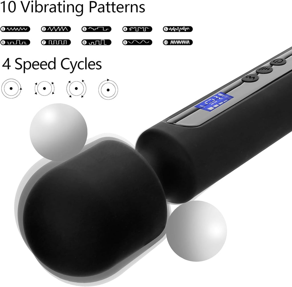 MidnightCommand 12" Wand Vibrator LCD Display 10 Patterns Waterproof