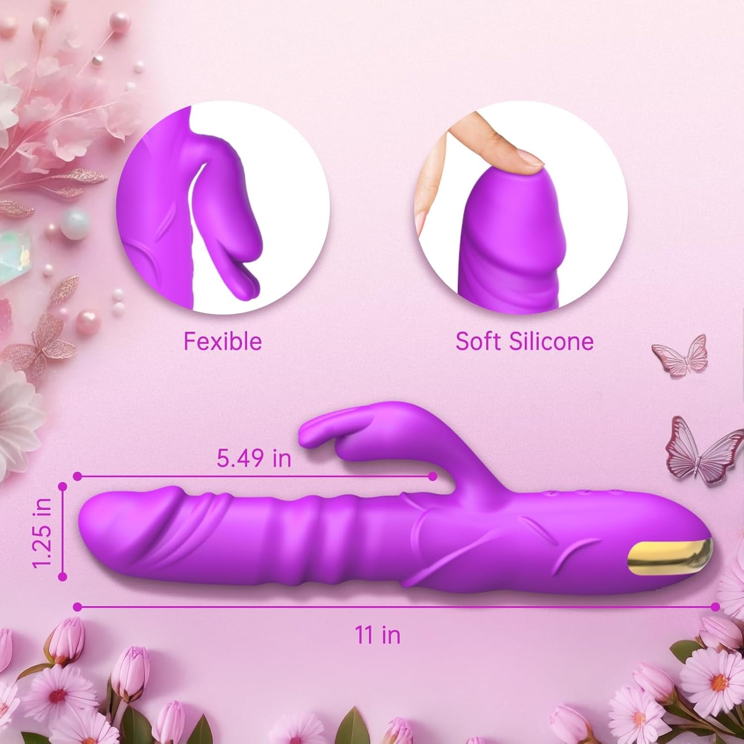 RoseAura Thrusting Rabbit Vibrator 3 Thrust 10 Modes Silicone