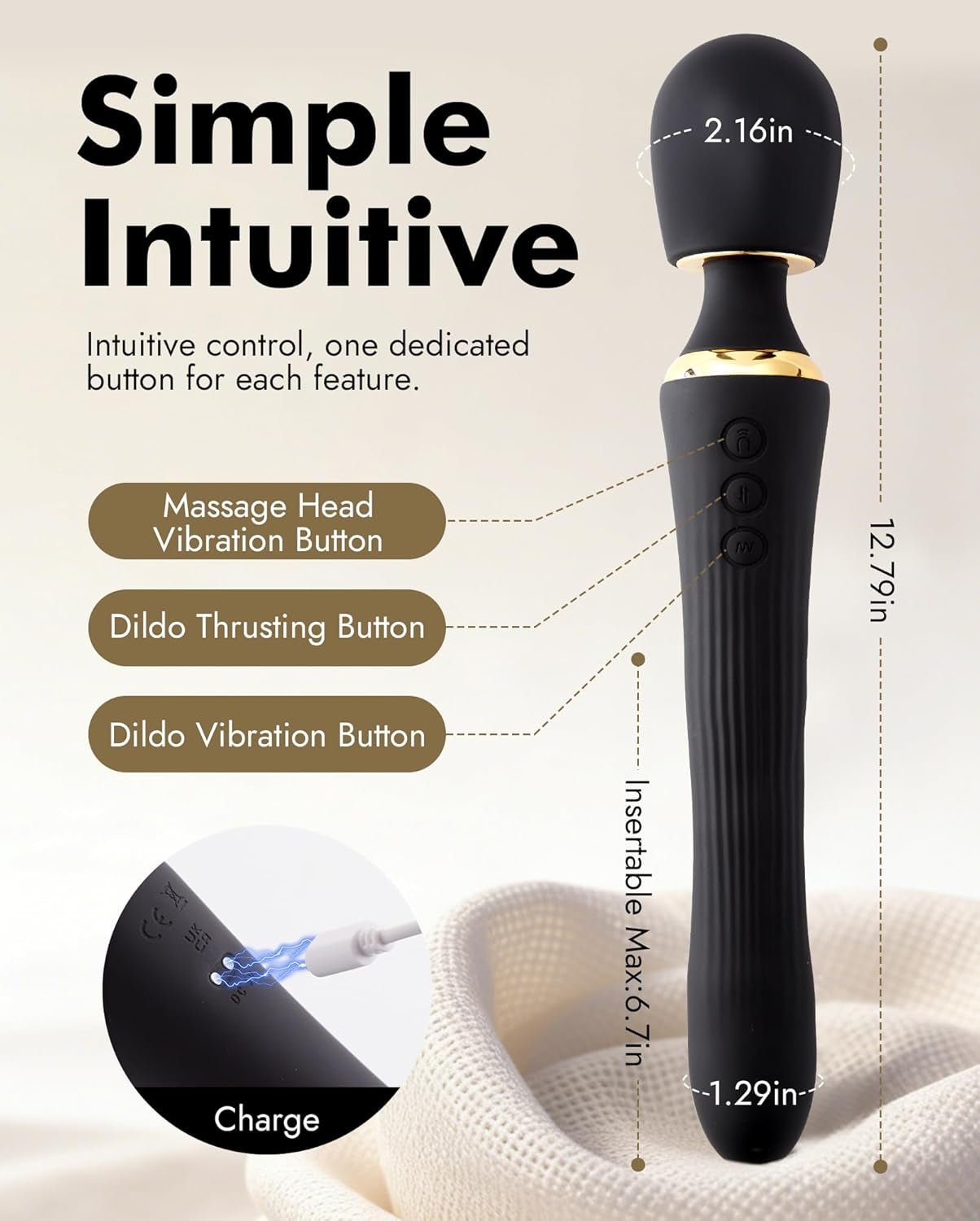DualNova App Control Thrusting Wand Vibrator Dual Motor
