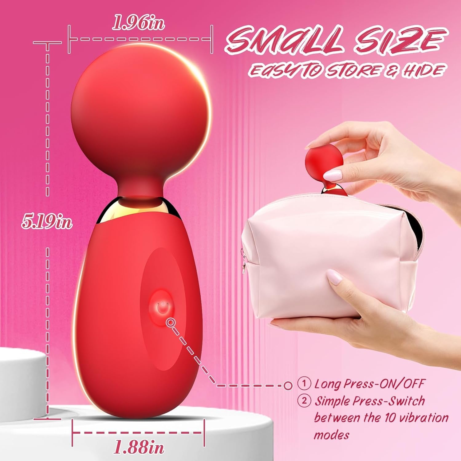 PetalPulse Mini Wand Vibrator 10 Modes Waterproof Clitoral