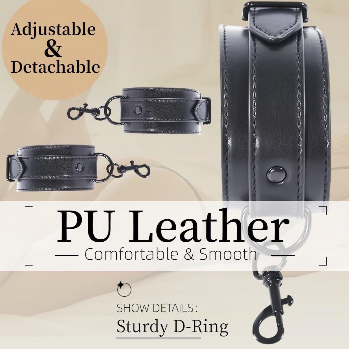 SteelLeather PU Leather Spreader Bar BDSM Kit