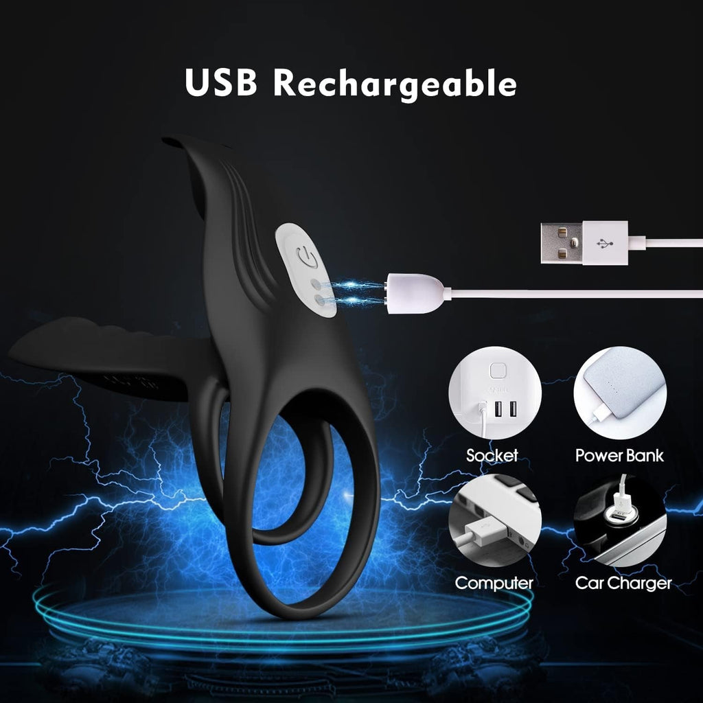 SyncDriveX Cock Ring Clit Stimulator Remote 10 Modes Waterproof