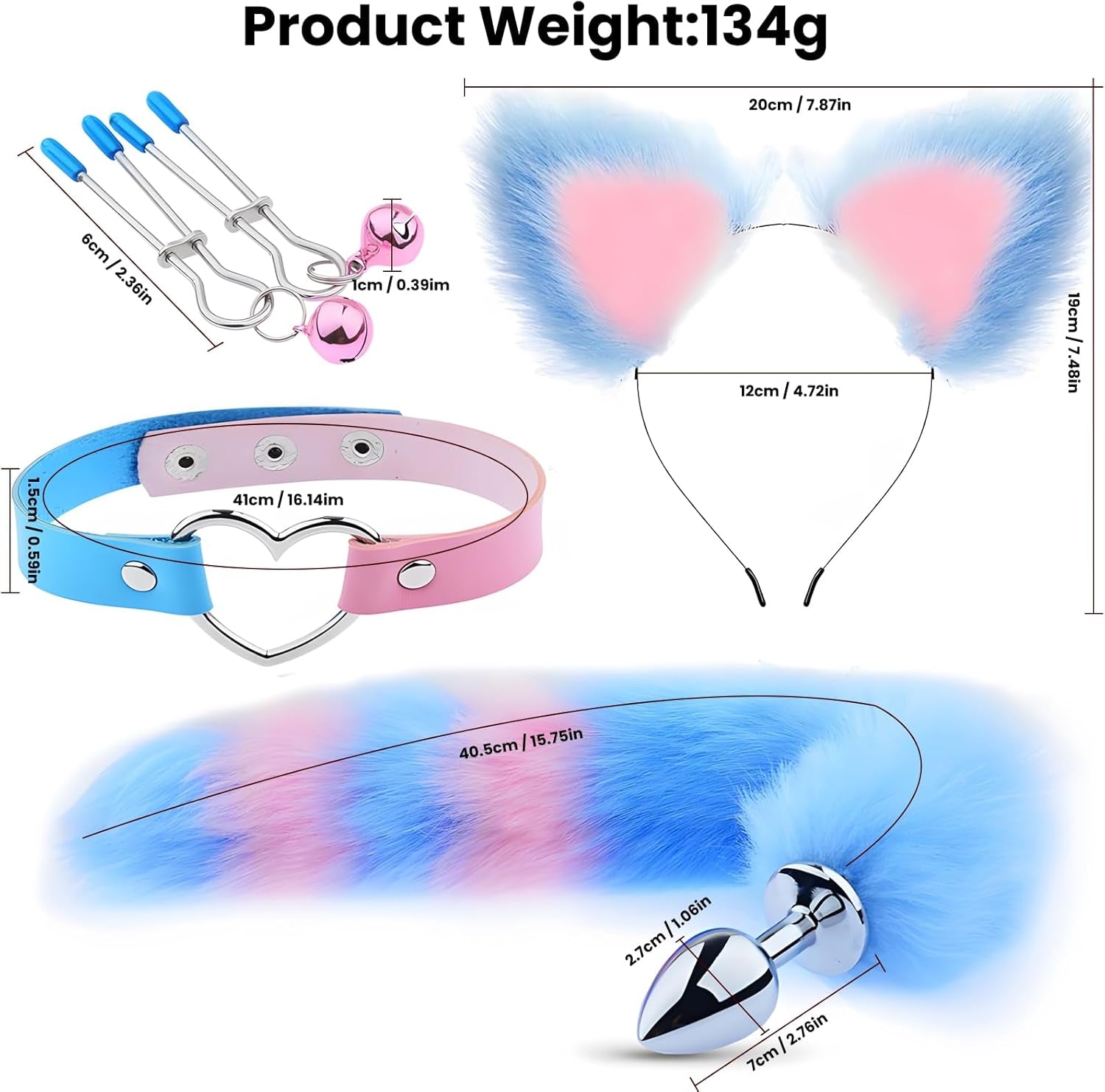 BellFeral Fox Tail Anal Plug Set 4PC Ears Collar Clamps