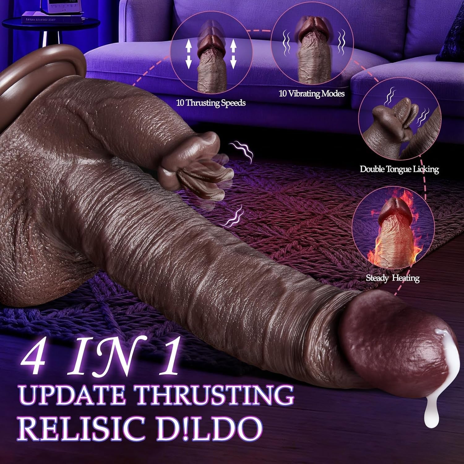 NyxoraDual Tongue Thrust Heated Dildo 4-in-1 Remote Vibrator