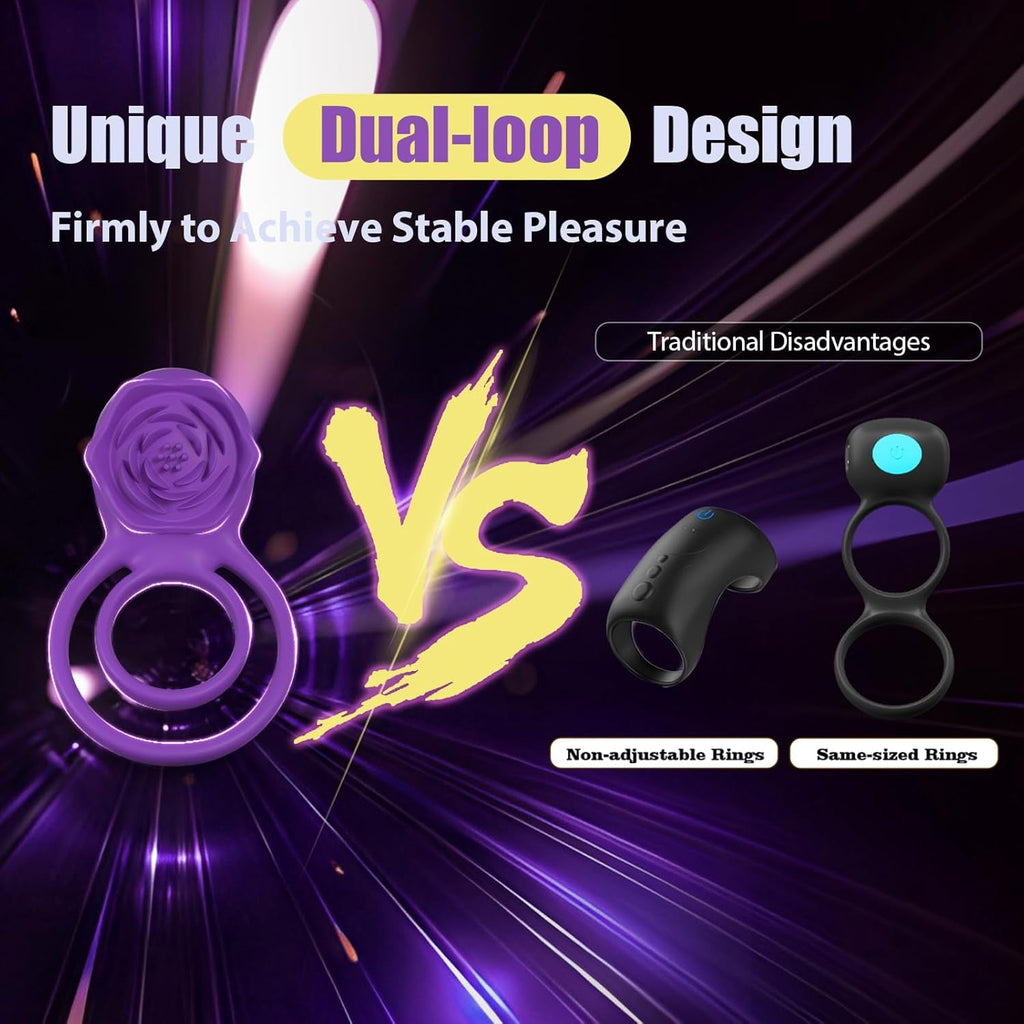 VioletLockX Purple Cock Ring Rose Clit Vibrator 7 Modes
