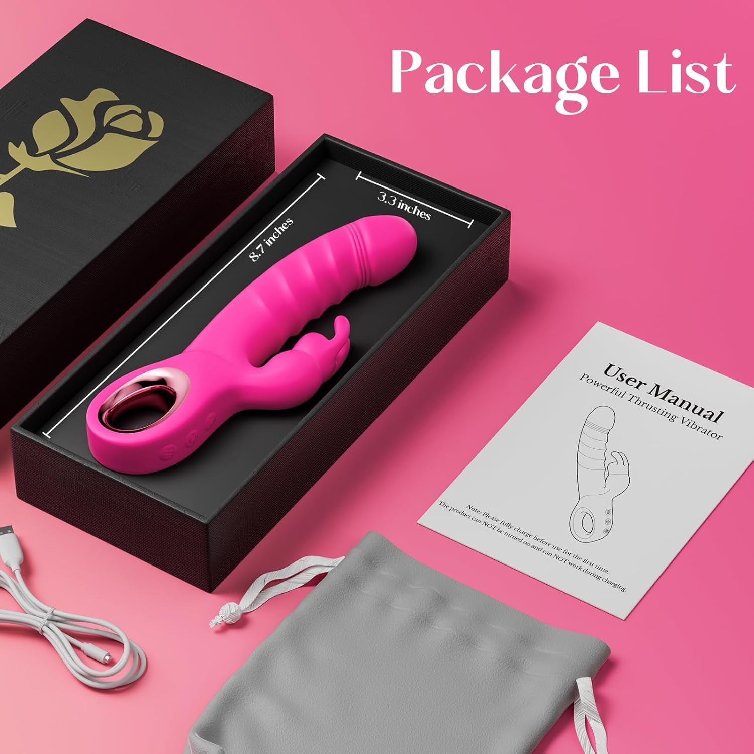 RoseVanta Thrusting Rabbit Vibrator 7 Modes 3 Motor Waterproof