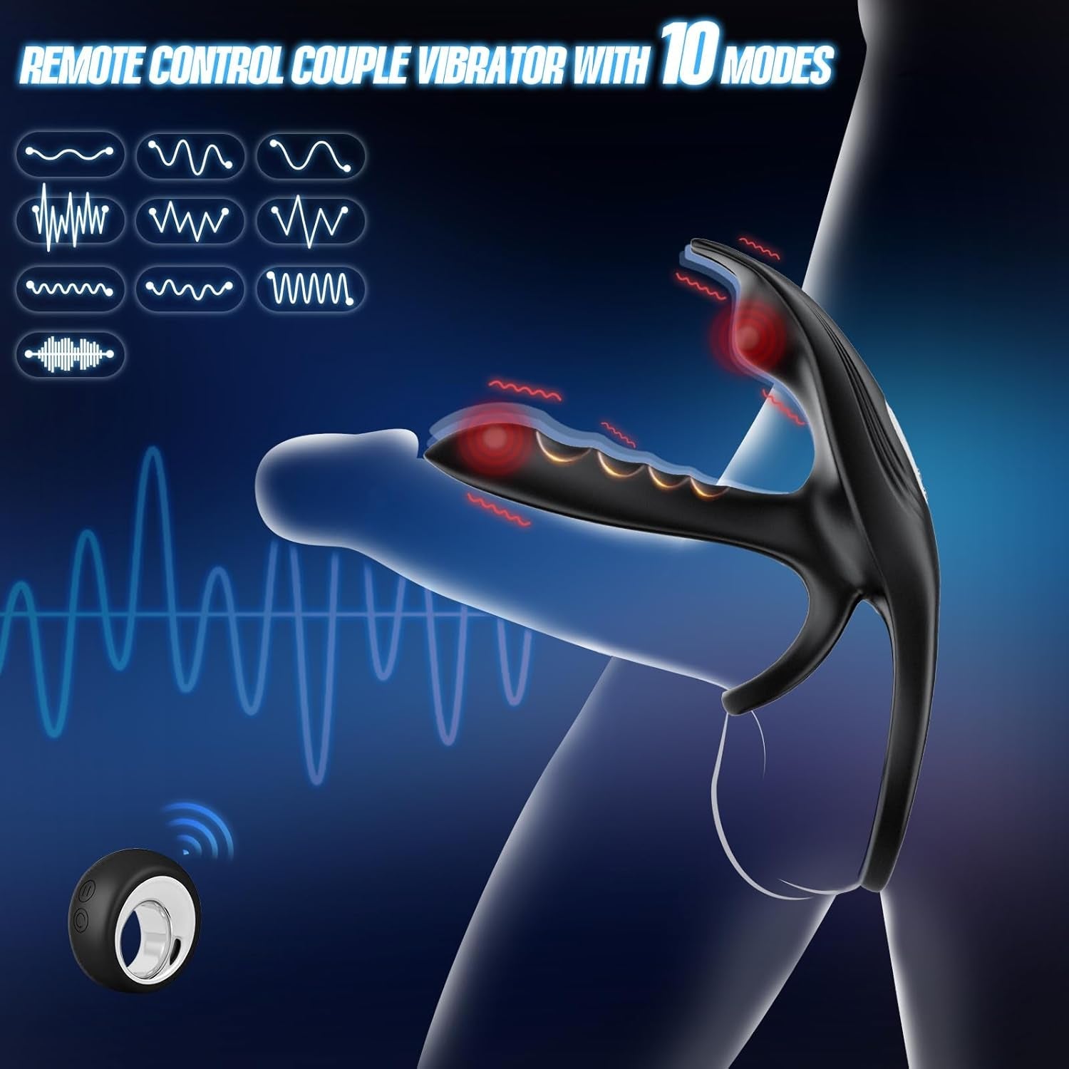 SyncDriveX Cock Ring Clit Stimulator Remote 10 Modes Waterproof