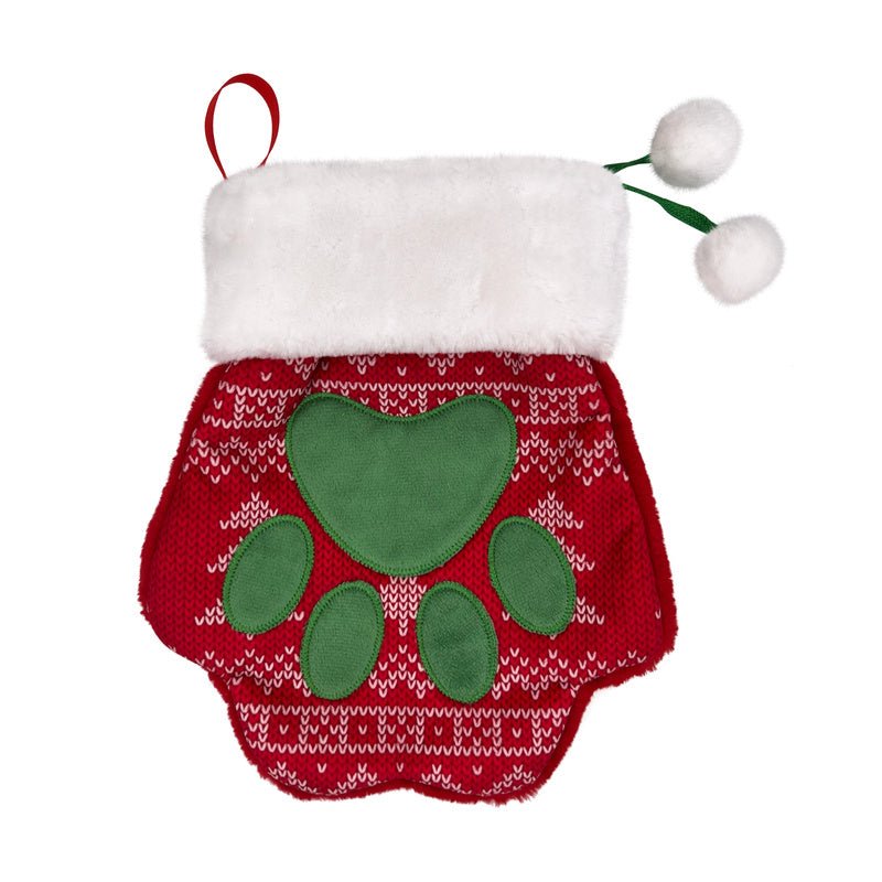 Holiday Paw Stocking Large – Festive Dog Stocking for Treats & Toys, Paw-Shaped, Polyester