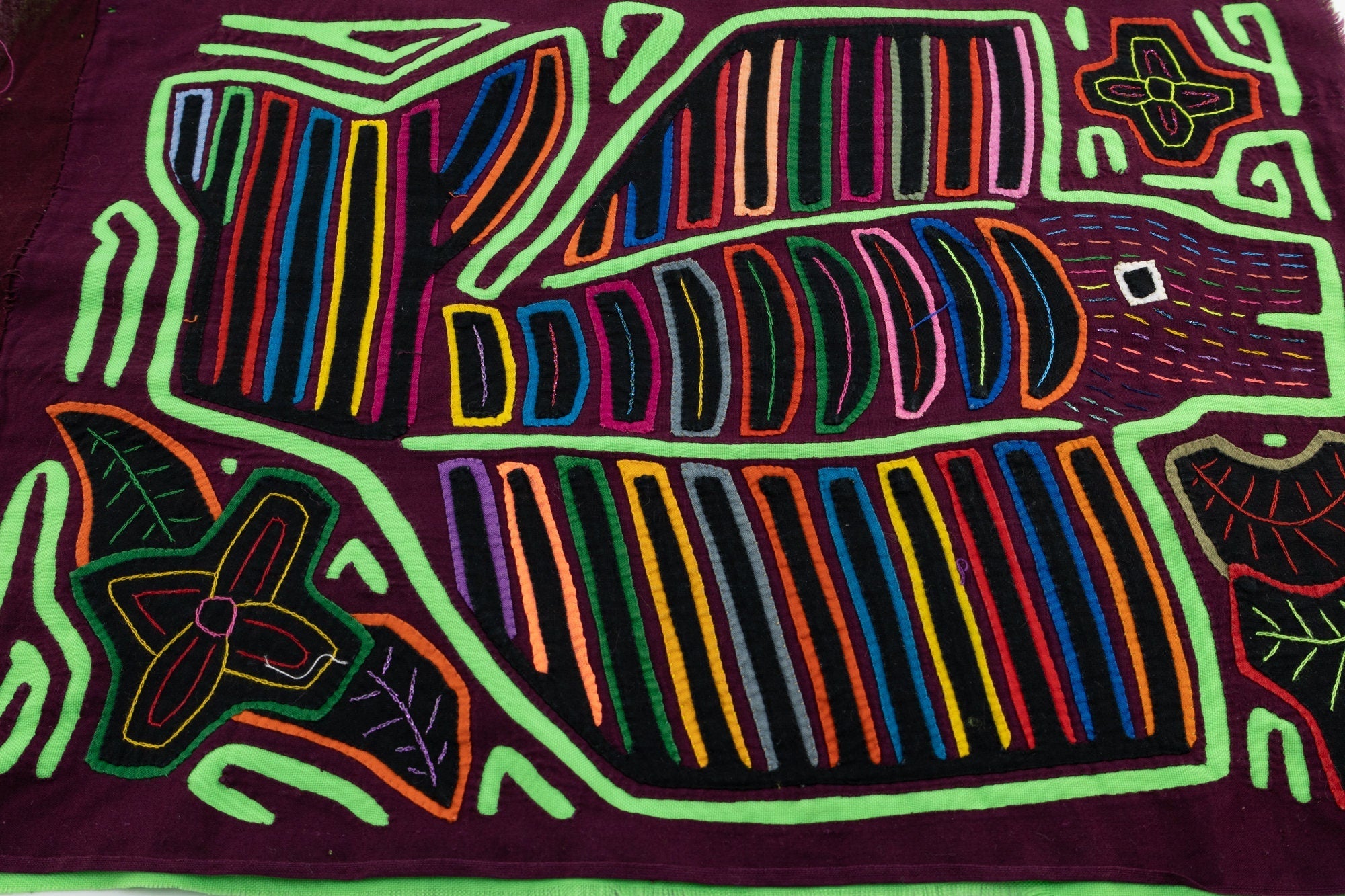 Hand Stitched Panama Flying Fish Mola Textile