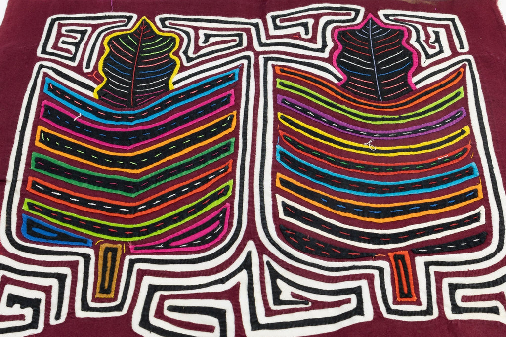 Hand Stitched Rainbow Flower Panama Mola Textile