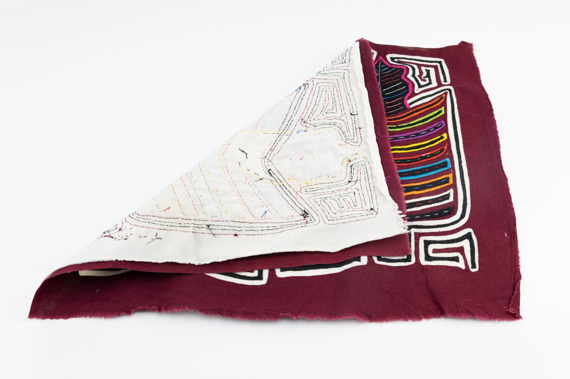 Hand Stitched Rainbow Flower Panama Mola Textile
