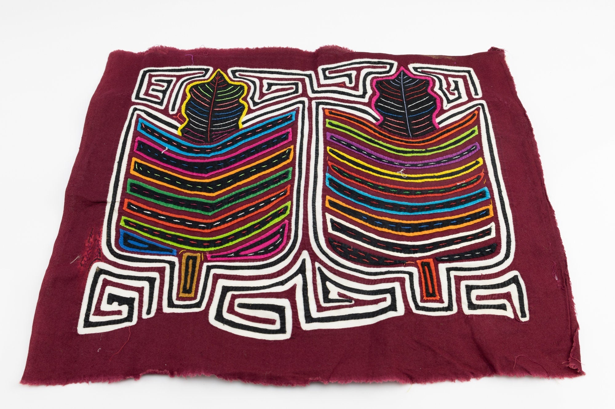 Hand Stitched Rainbow Flower Panama Mola Textile