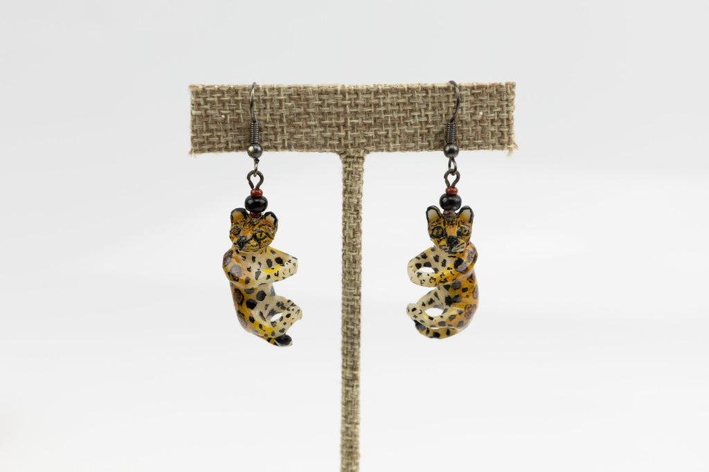 Hand Carved Jaguar Necklace and Earring Set Panama